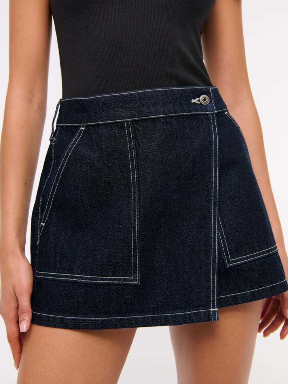 Abercrombie & Fitch Denim Wrap Mini Skirt Womens 25 Blue Mid Rise Crossover